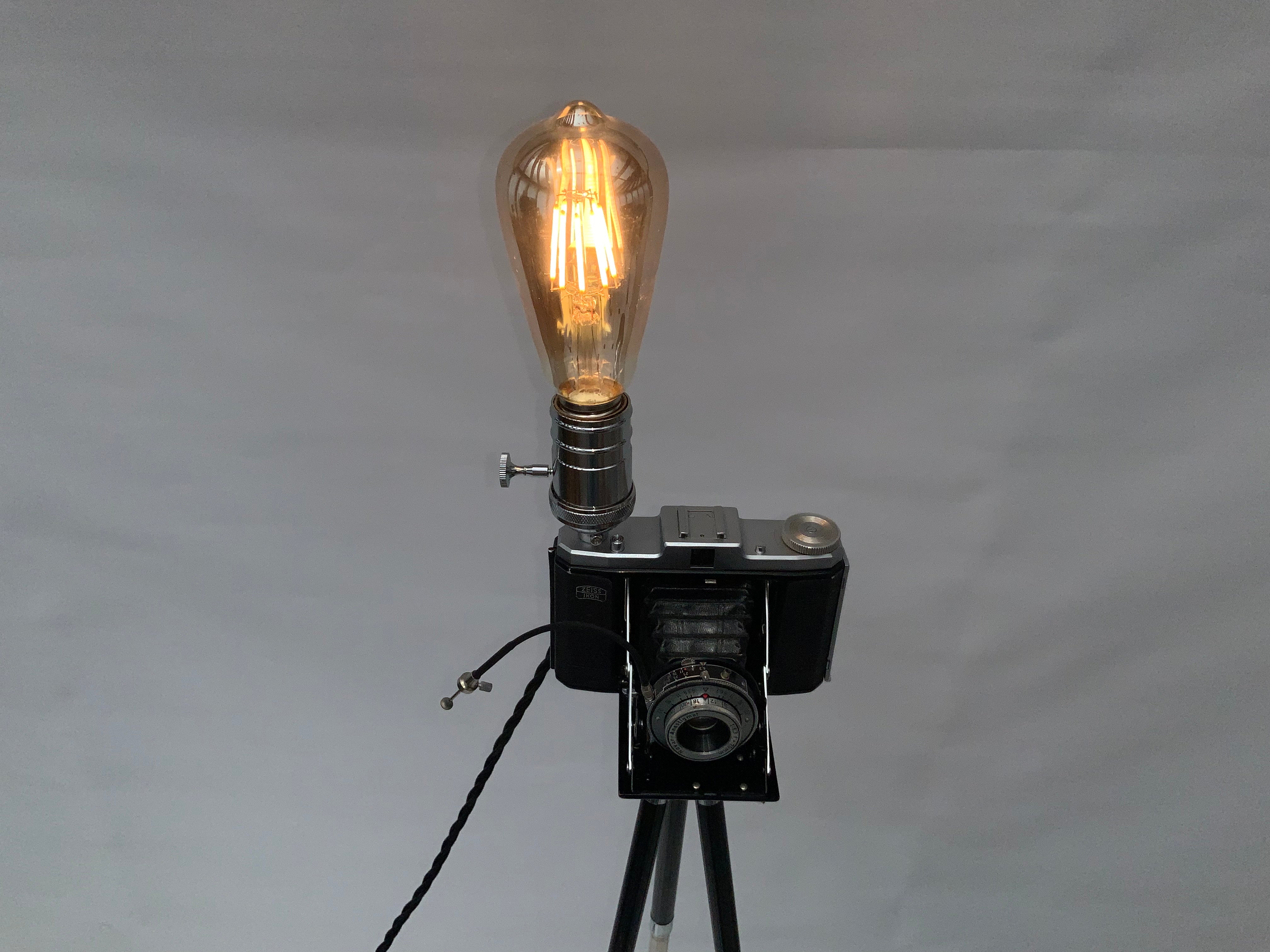 German Made 1950s Zeiss Icon Nettar repurposed into a stunning camera lamp.