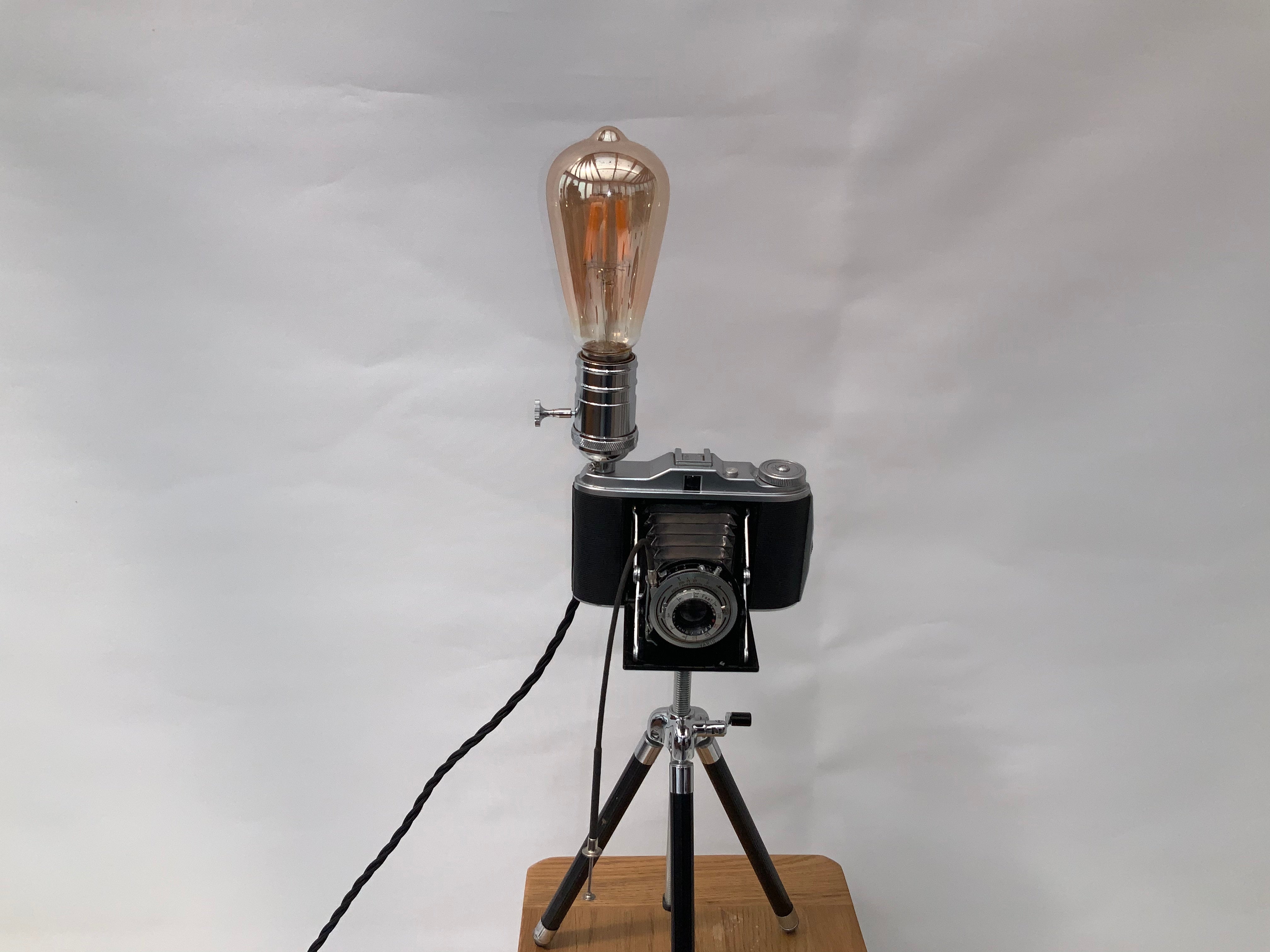 German Made 1960s Agfa Isolette repurposed into a stunning camera lamp.