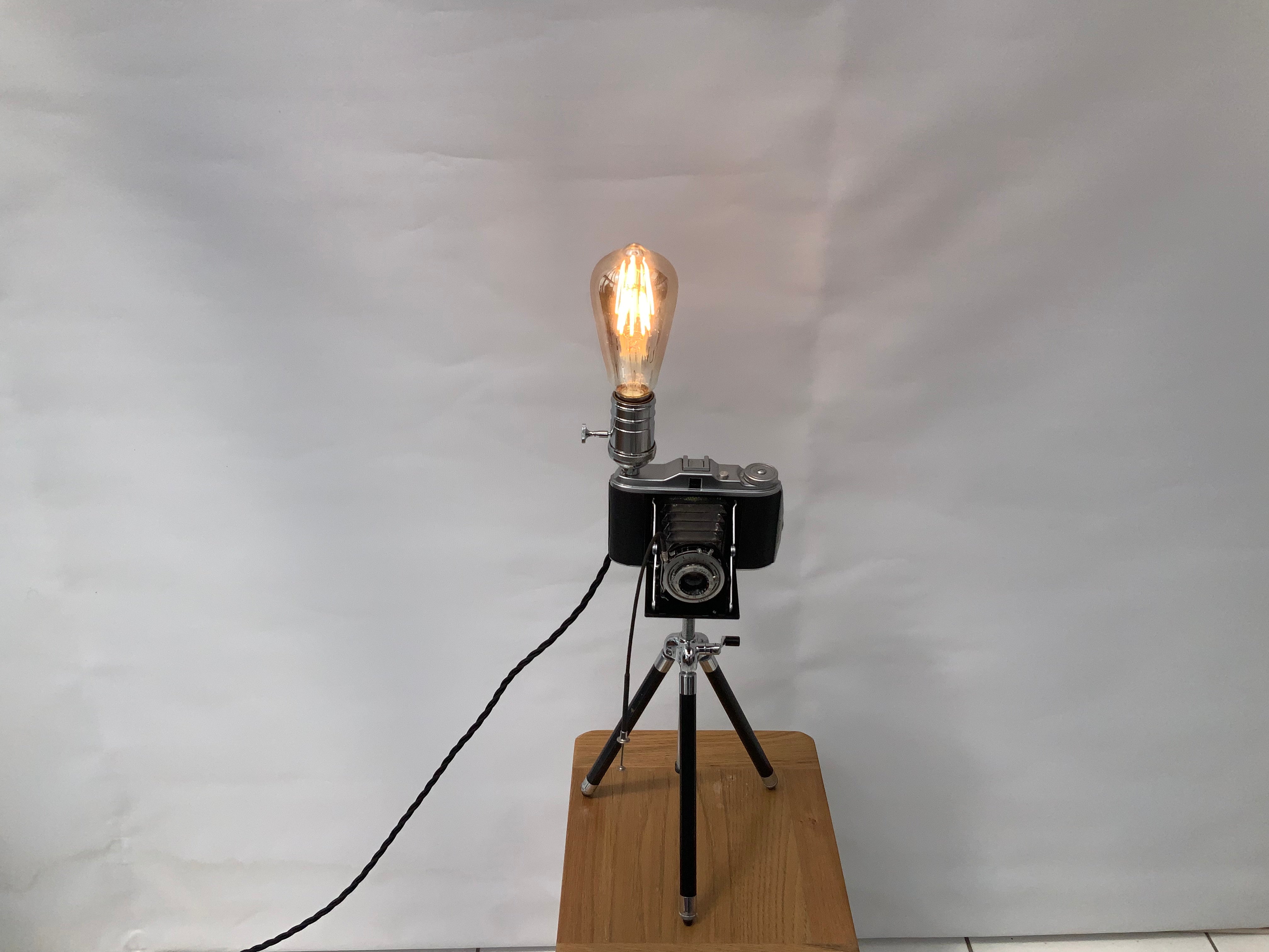 German Made 1960s Agfa Isolette repurposed into a stunning camera lamp.