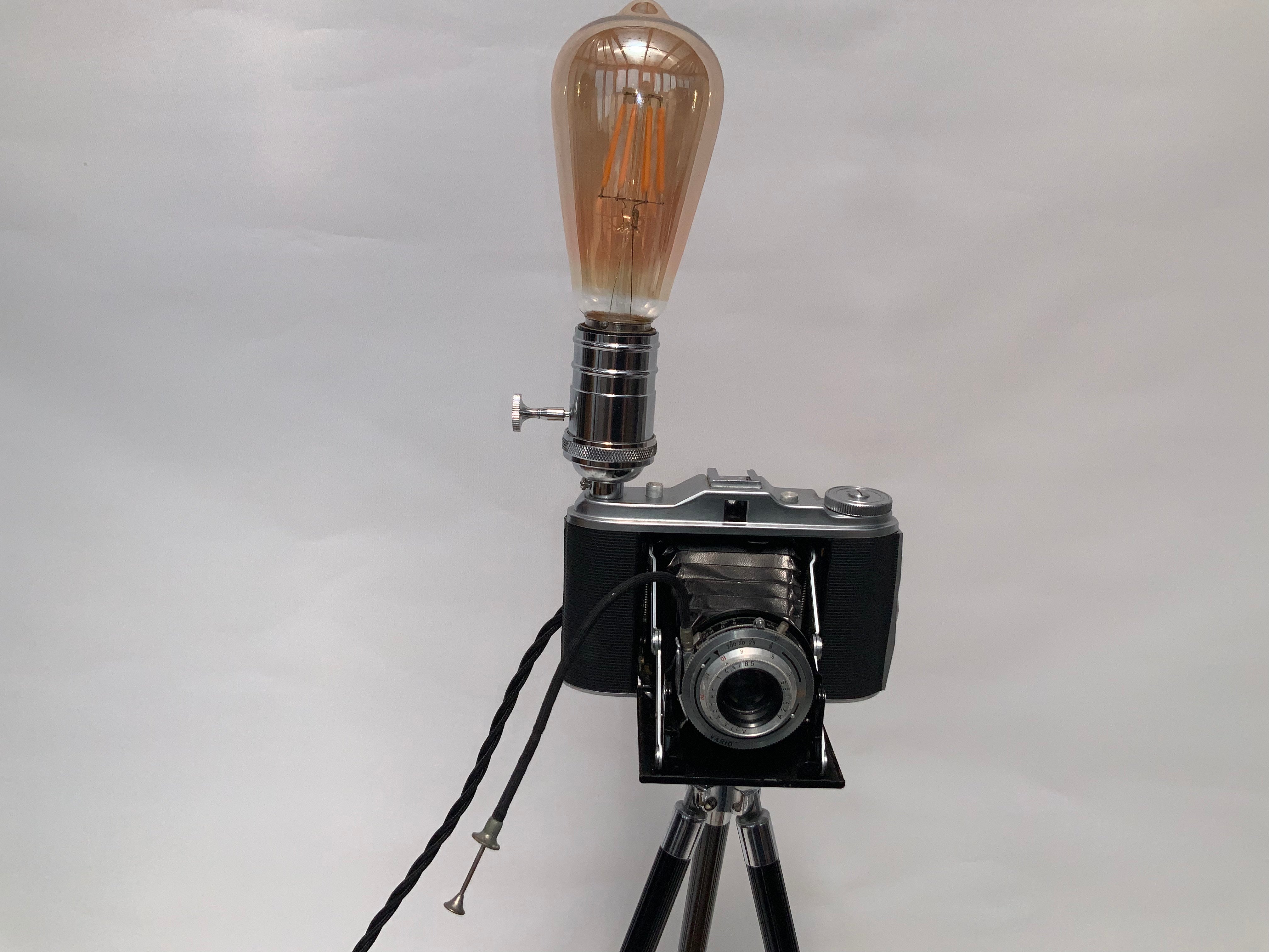 German Made 1960s Agfa Isolette repurposed into a stunning camera lamp.