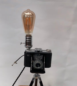 German Made 1950s Zeiss Icon Nettar repurposed into a stunning camera lamp.