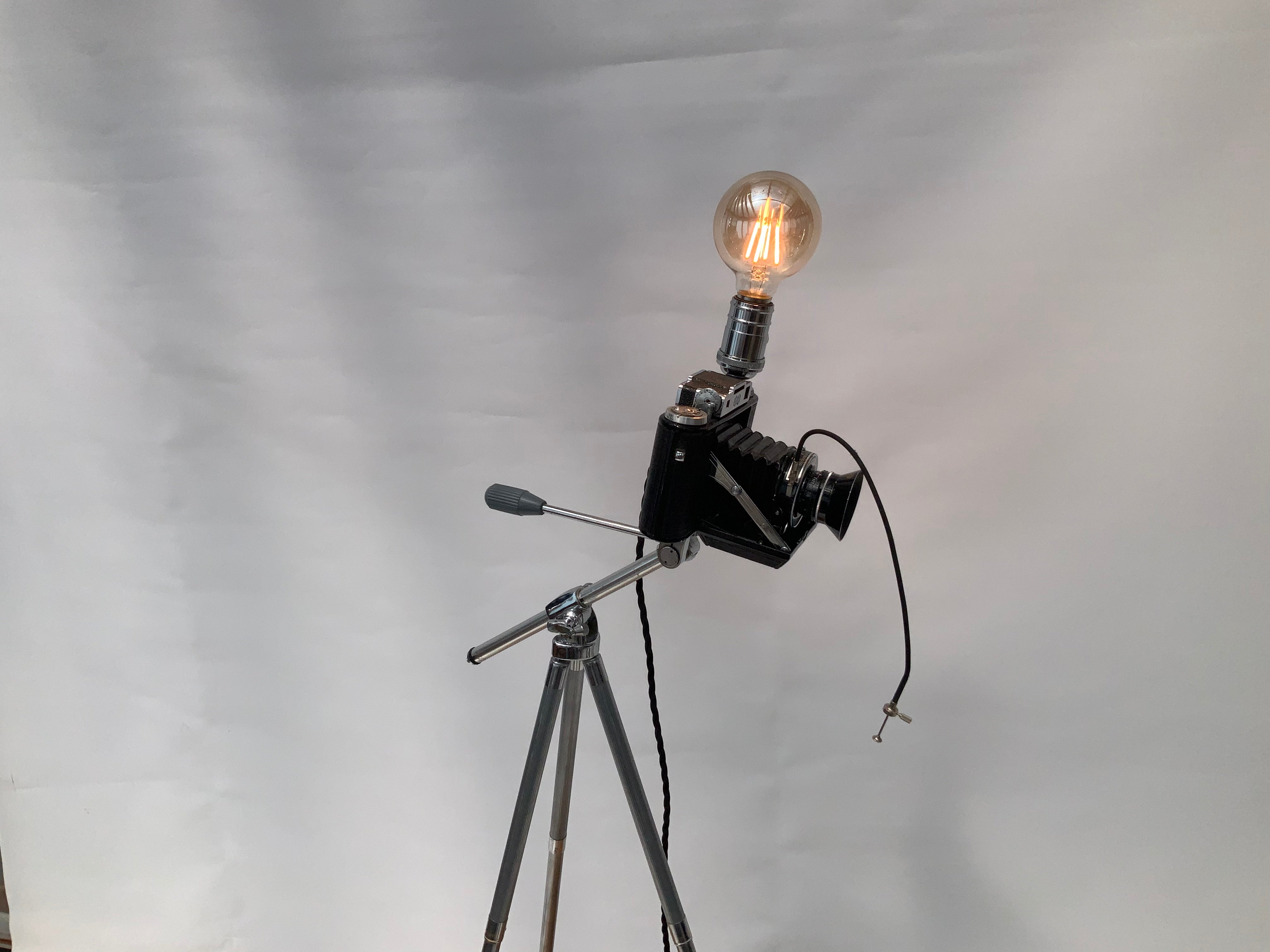 British Made 1950s Agifold Camera Repurposed into a stunning camera lamp.