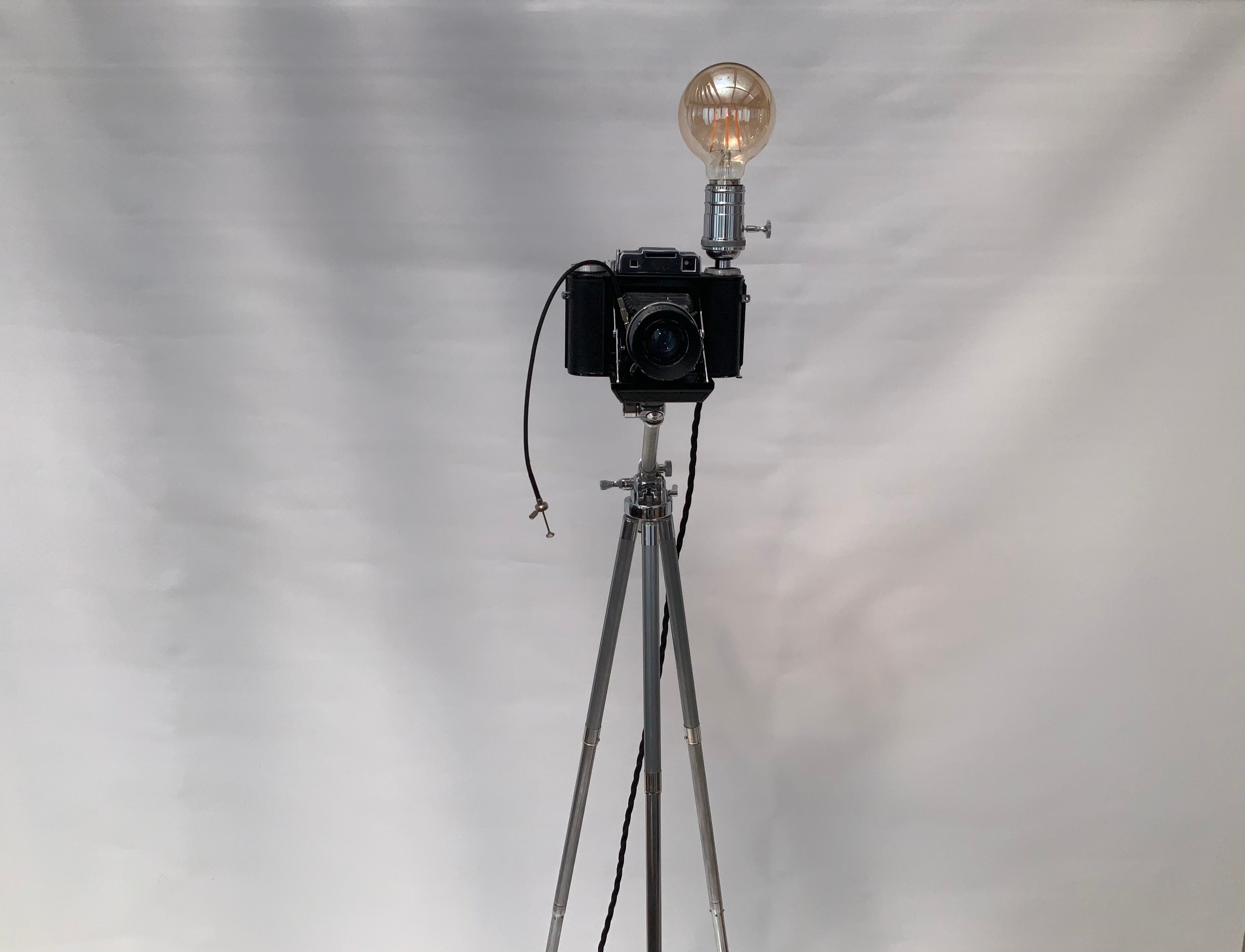 British Made 1950s Agifold Camera Repurposed into a stunning camera lamp.