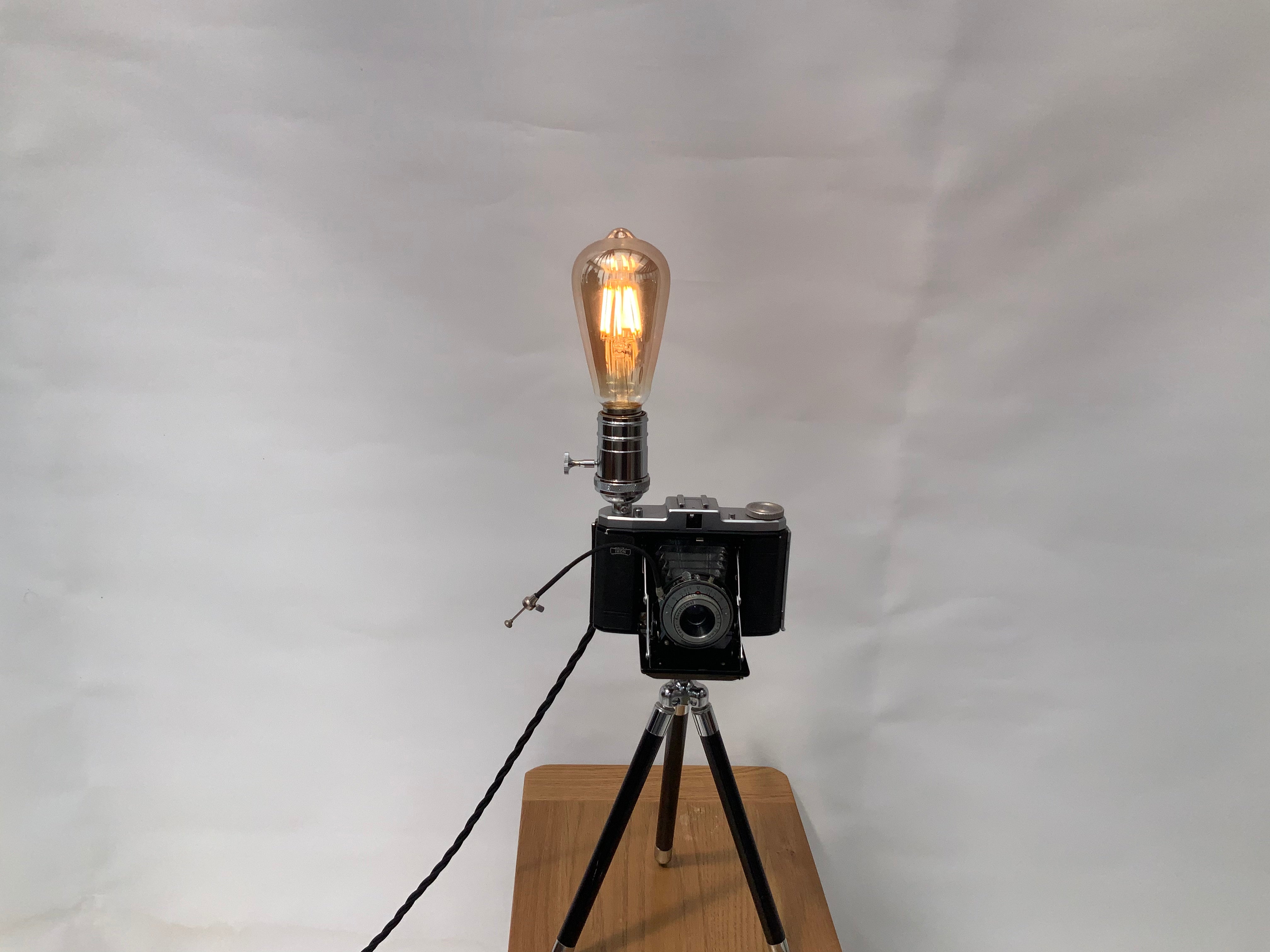 German Made 1950s Zeiss Icon Nettar repurposed into a stunning camera lamp.